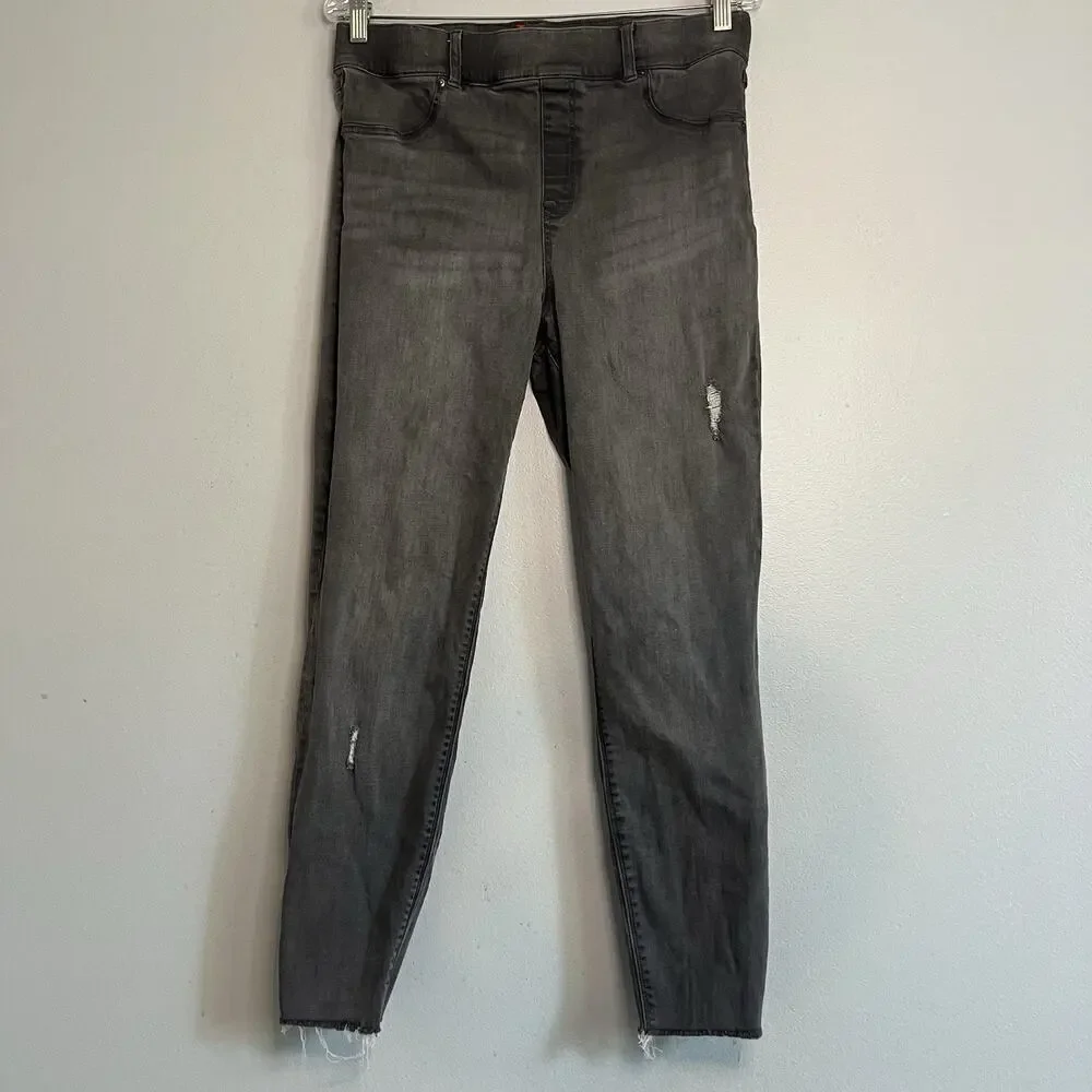 Spanx Womens Pull On Jeans Distressed Raw Hem Gray Sz XL Denim Charcoal - Picture 1 of 13